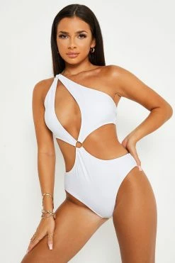 Solado One Shoulder Cut Out O-Ring Decor One-piece Swimsuit
