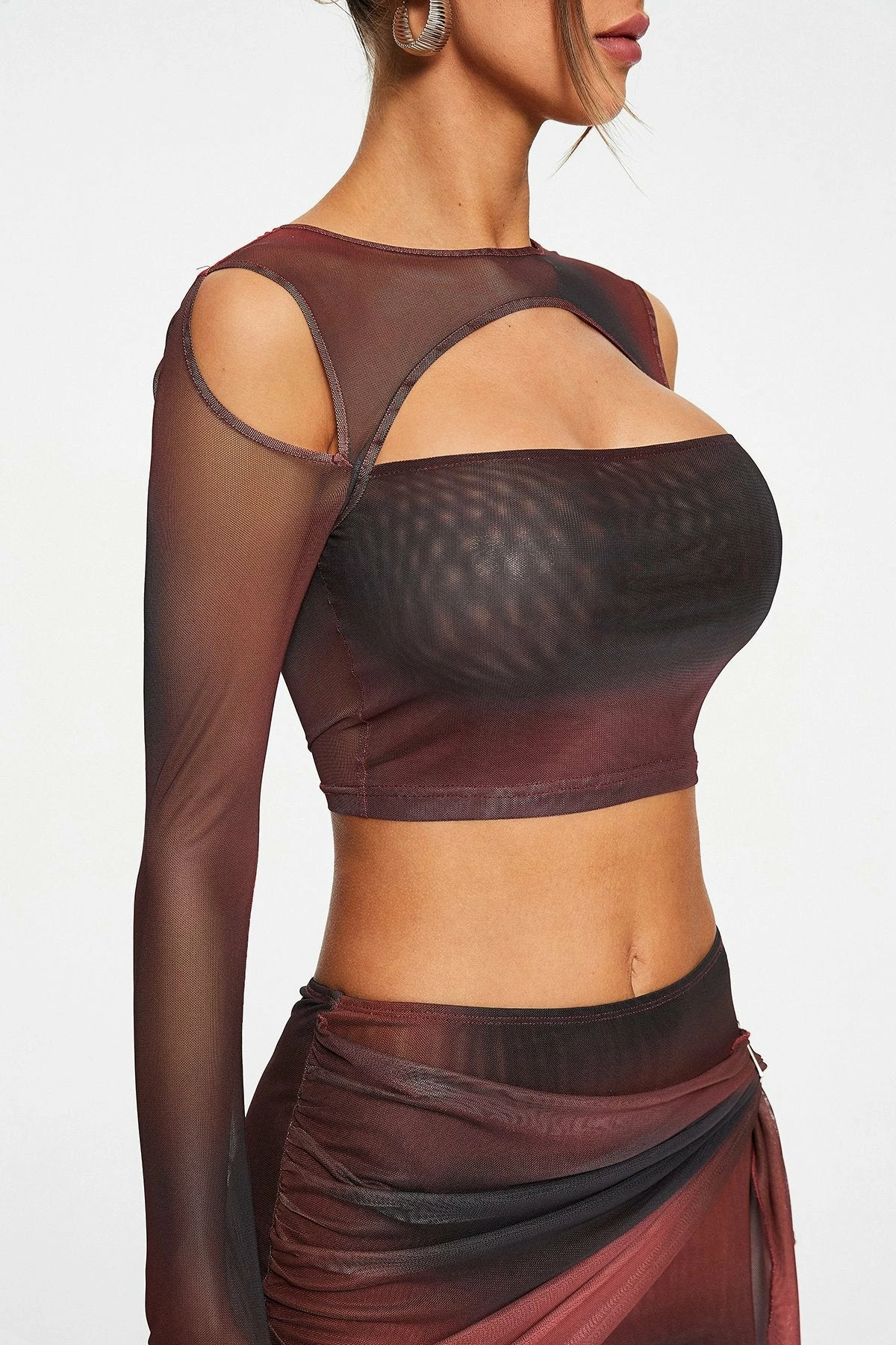 SOLADO Gradient Cut Out Cold Shoulder Mesh Long Sleeve Top 3 SOLADO Gradient Cut Out Cold Shoulder Mesh Long Sleeve Top - Image 3