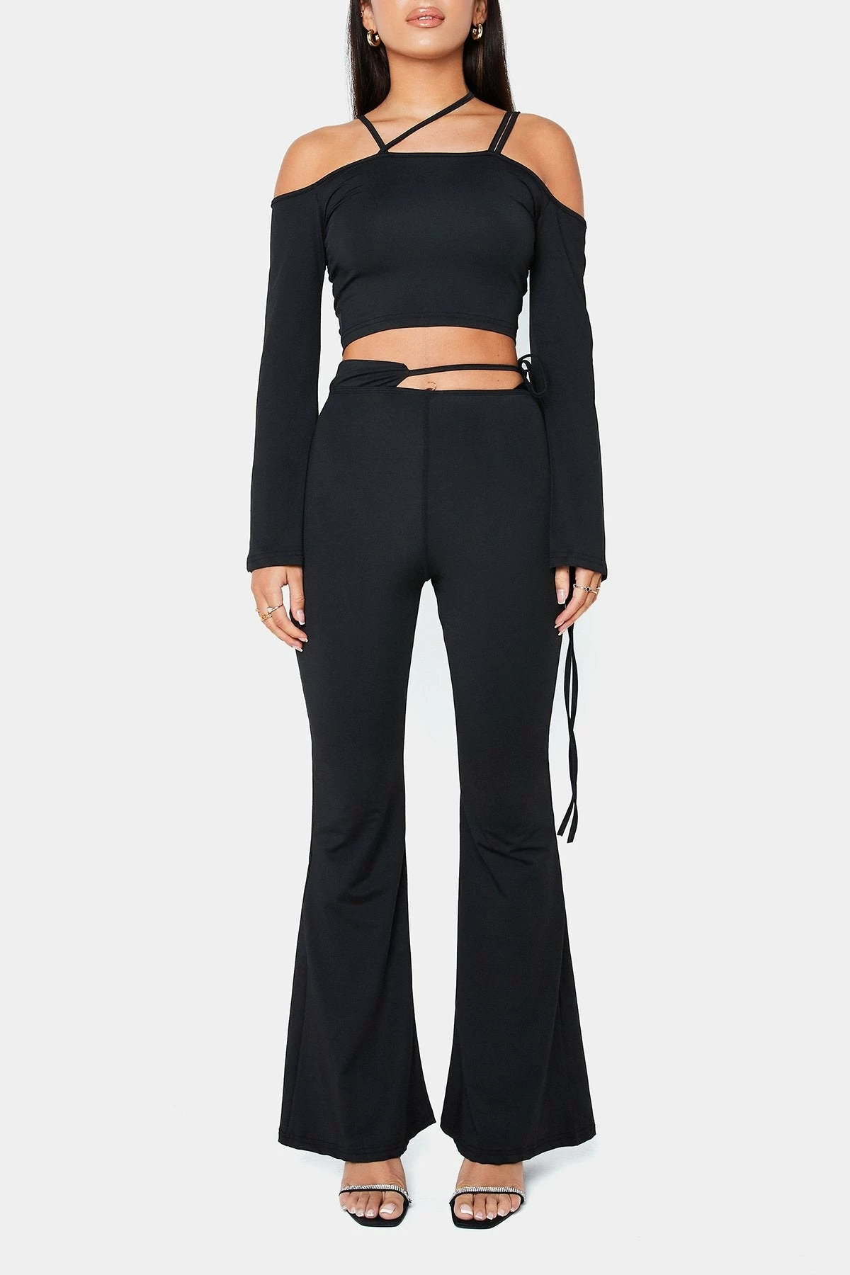 Solado Asymmetrical Neck Crop Top & Tie Detail Pants Set 6 Solado Asymmetrical Neck Crop Top & Tie Detail Pants Set - Image 6