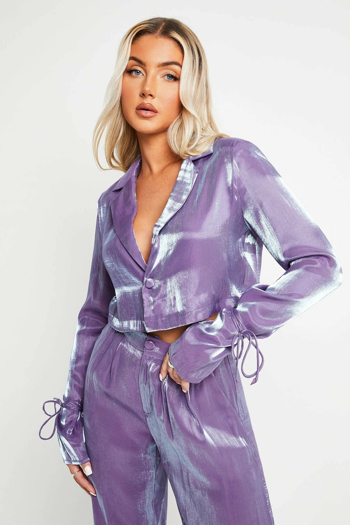 SOLADO Sheen Lapel Neck Tie Detail Long Sleeve Blouse 2 SOLADO Sheen Lapel Neck Tie Detail Long Sleeve Blouse - Image 2