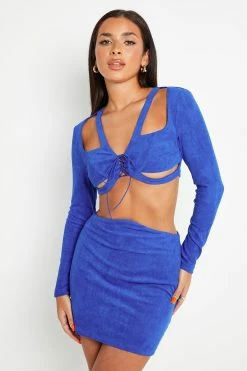 Alternative view of SOLADO Suede Cut Out Lace Up Front Long Sleeve Top