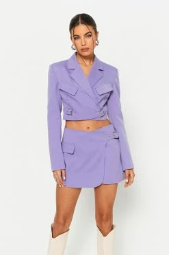 SOLADO Cinched Waist Crop Blazer & Wrap Hem Skirt Set