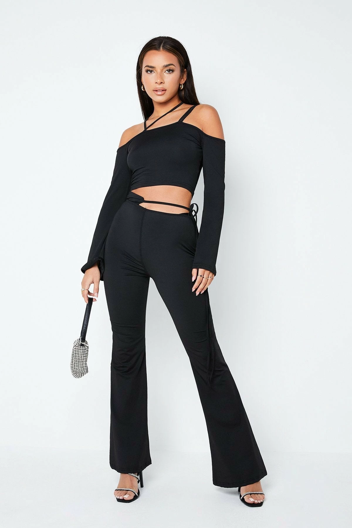 Solado Asymmetrical Neck Crop Top & Tie Detail Pants Set 3 Solado Asymmetrical Neck Crop Top & Tie Detail Pants Set - Image 3