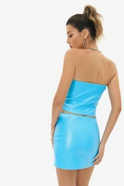 Alternative view of Solado Off Shoulder Tube Crop Top & Solid PU Leather Skirt Set