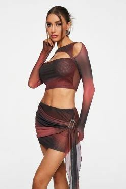 Alternative view of SOLADO Gradient Cut Out Cold Shoulder Mesh Long Sleeve Top