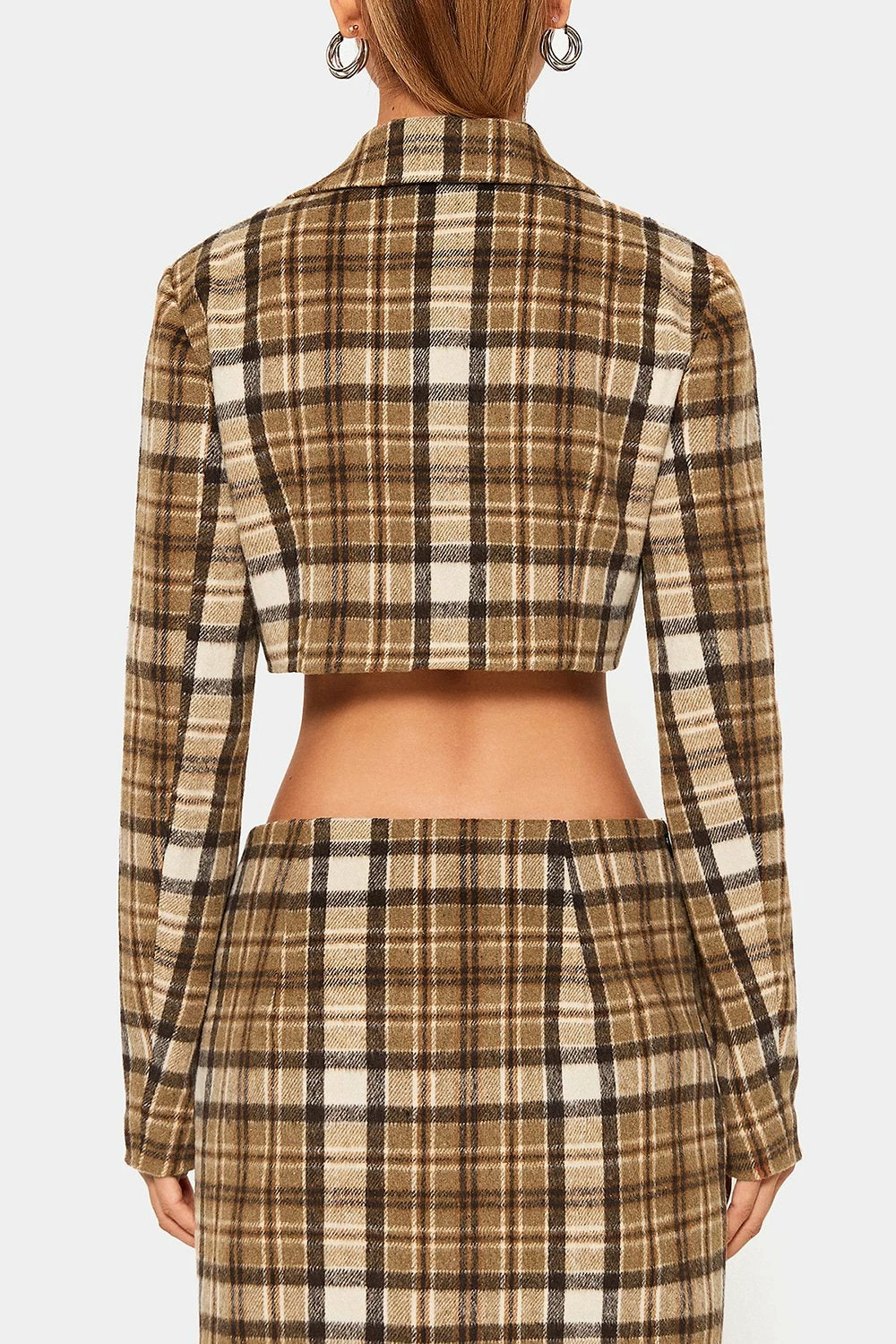 SOLADO Lapel Neck Check Print Long Sleeve Crop Blazer 7 SOLADO Lapel Neck Check Print Long Sleeve Crop Blazer - Image 7