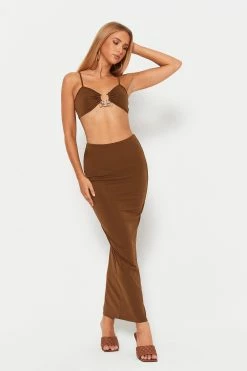 Solado Buckled Detail Crop Top & Solid Maxi Skirt Set