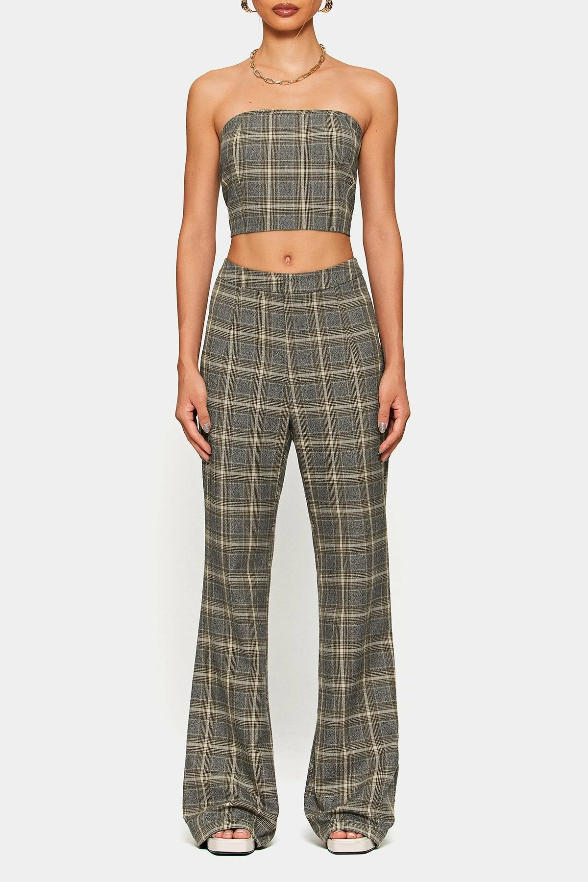 SOLADO Check Print Tube Top & High Waist Pants Set 6 SOLADO Check Print Tube Top & High Waist Pants Set - Image 6