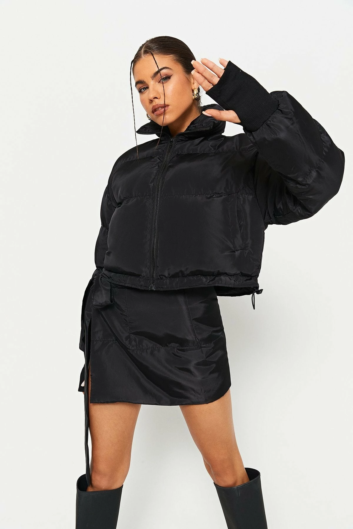 Solado Stand Neck Zipper Front Padded Coat & Split Hem Skirt Set 3 Solado Stand Neck Zipper Front Padded Coat & Split Hem Skirt Set - Image 3