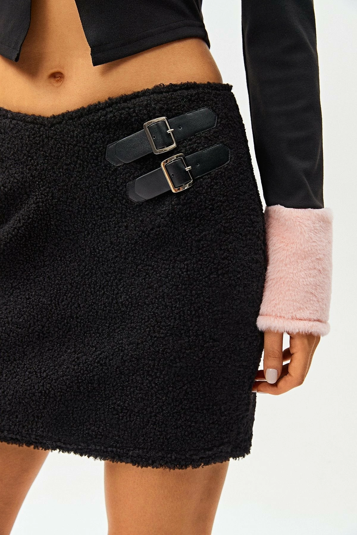 SOLADO Asymmetrical Waist Buckled Detail Teddy Mini Skirt 5 SOLADO Asymmetrical Waist Buckled Detail Teddy Mini Skirt - Image 5