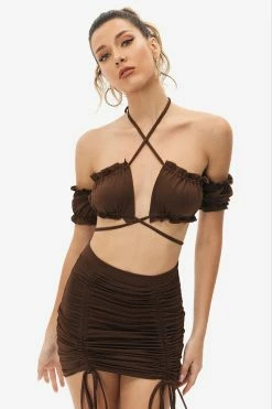 Solado Off Shoulder Crop Top & Drawstring Ruched Skirt Set