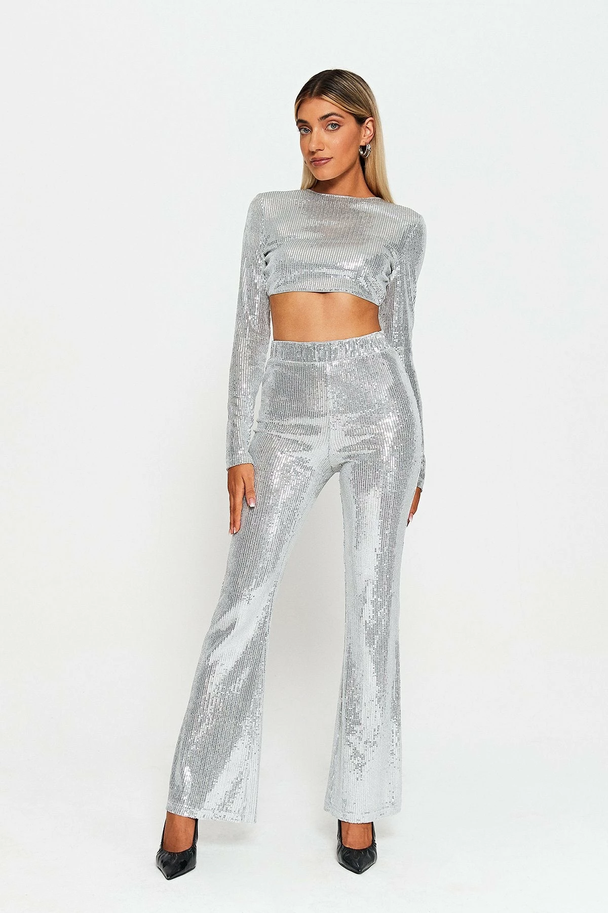 SOLADO High Waist Sequin Solid Flared Pants 5 SOLADO High Waist Sequin Solid Flared Pants - Image 5