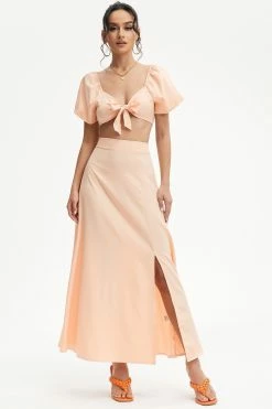 Solado Tie Detail Short Sleeve Crop Top & Split Hem Skirt Set