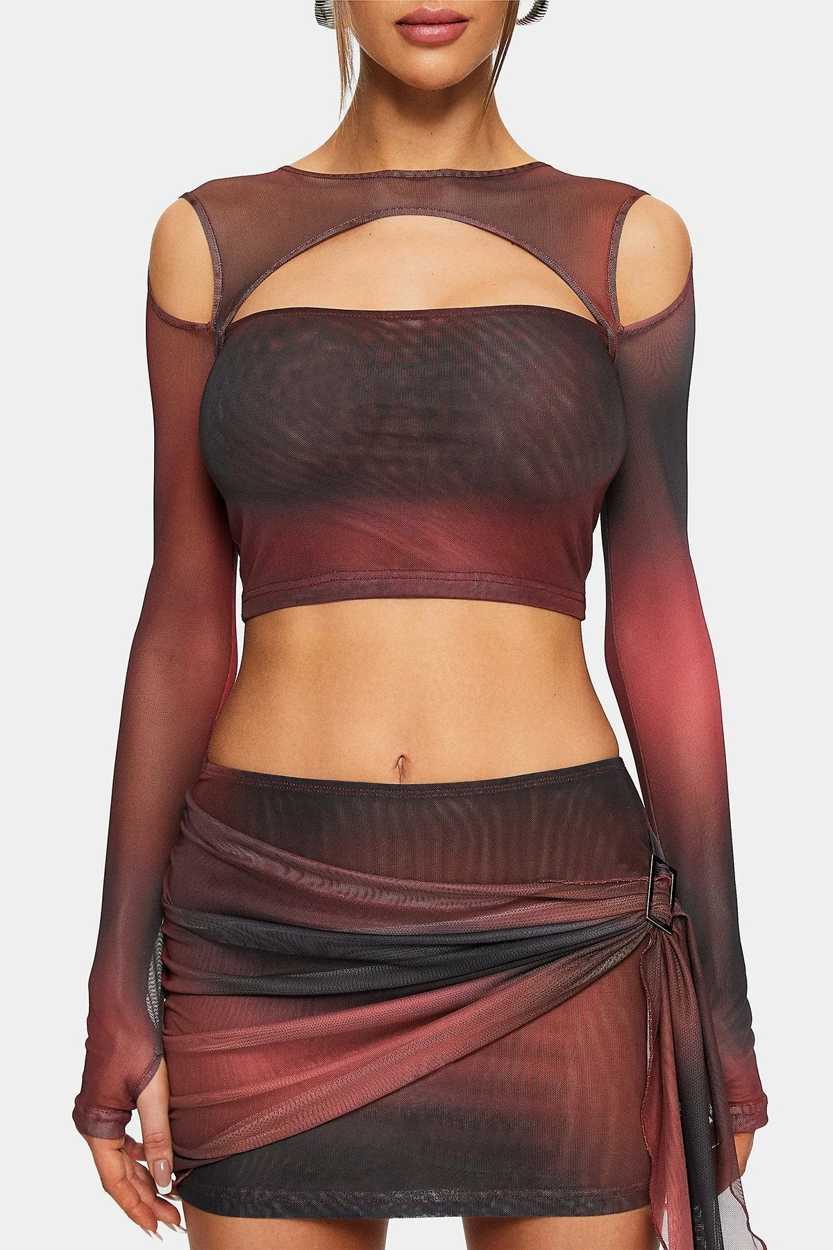 SOLADO Gradient Cut Out Cold Shoulder Mesh Long Sleeve Top 6 SOLADO Gradient Cut Out Cold Shoulder Mesh Long Sleeve Top - Image 6