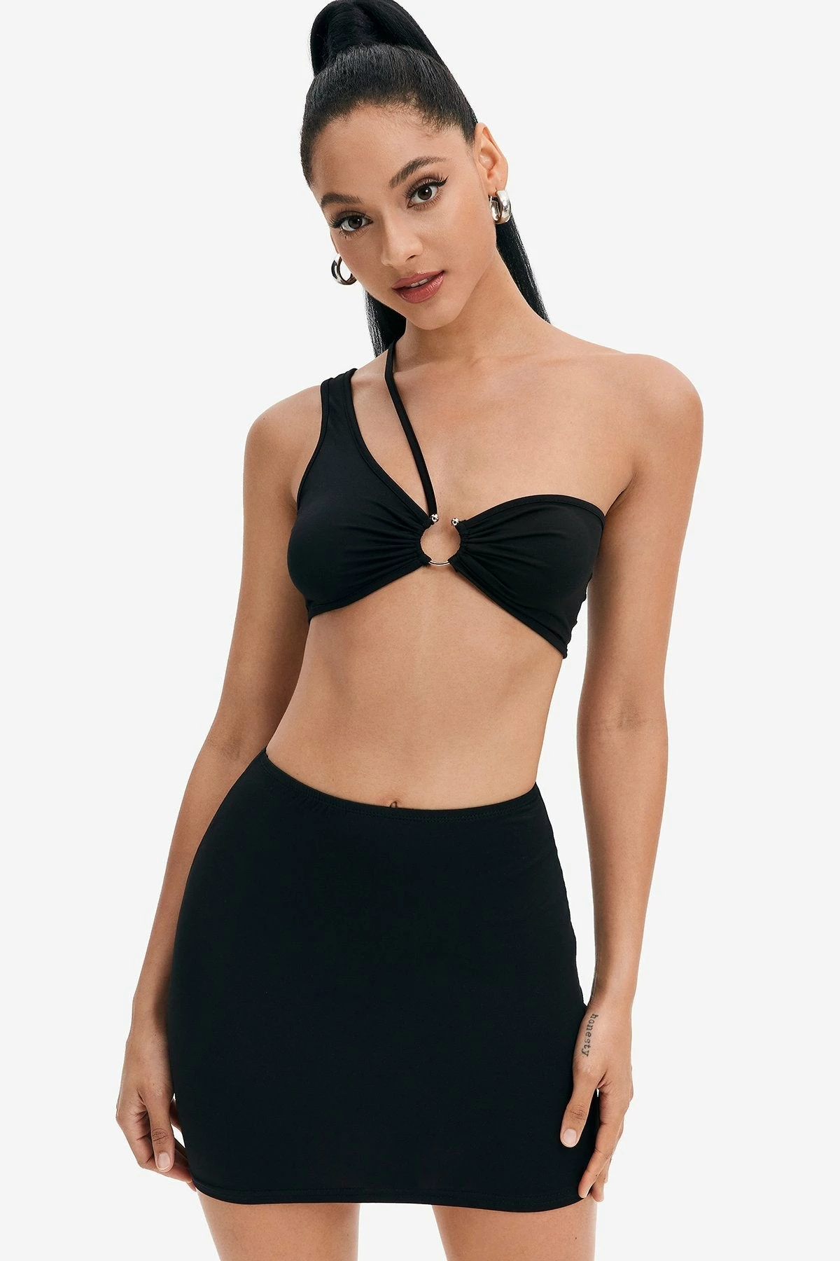 Solado One Shoulder Crop Top & Solid Skirt Set 1 Solado One Shoulder Crop Top & Solid Skirt Set