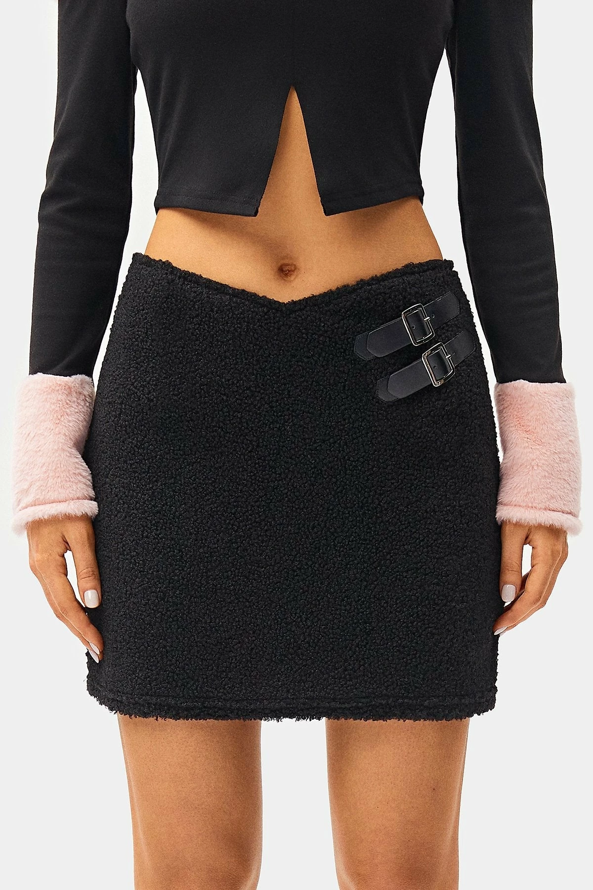 SOLADO Asymmetrical Waist Buckled Detail Teddy Mini Skirt 6 SOLADO Asymmetrical Waist Buckled Detail Teddy Mini Skirt - Image 6