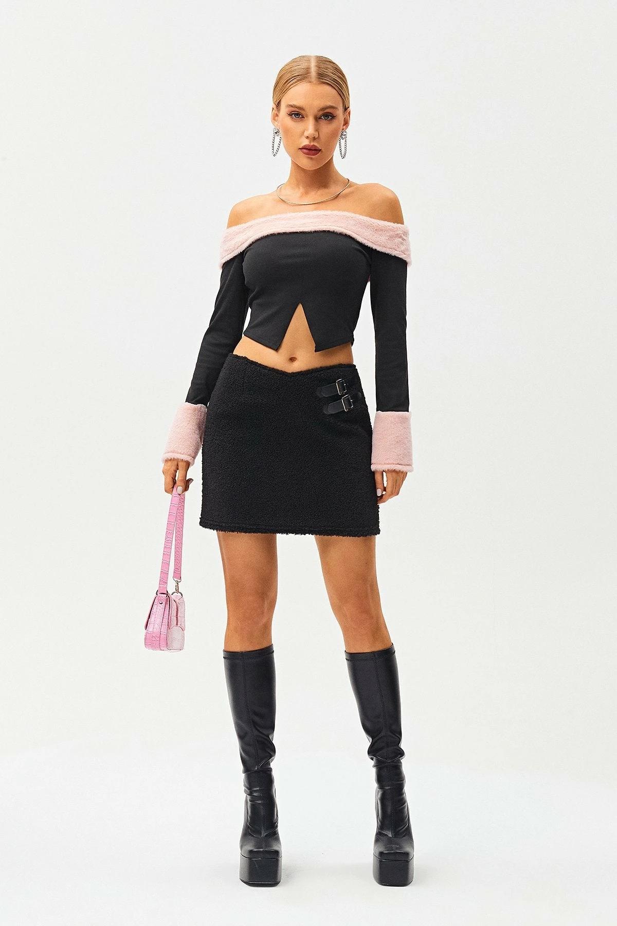 SOLADO Asymmetrical Waist Buckled Detail Teddy Mini Skirt 4 SOLADO Asymmetrical Waist Buckled Detail Teddy Mini Skirt - Image 4