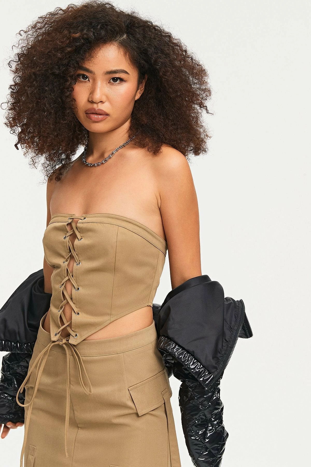 SOLADO Off Shoulder Lace Up Asymmetrical Hem Crop Top 2 SOLADO Off Shoulder Lace Up Asymmetrical Hem Crop Top - Image 2