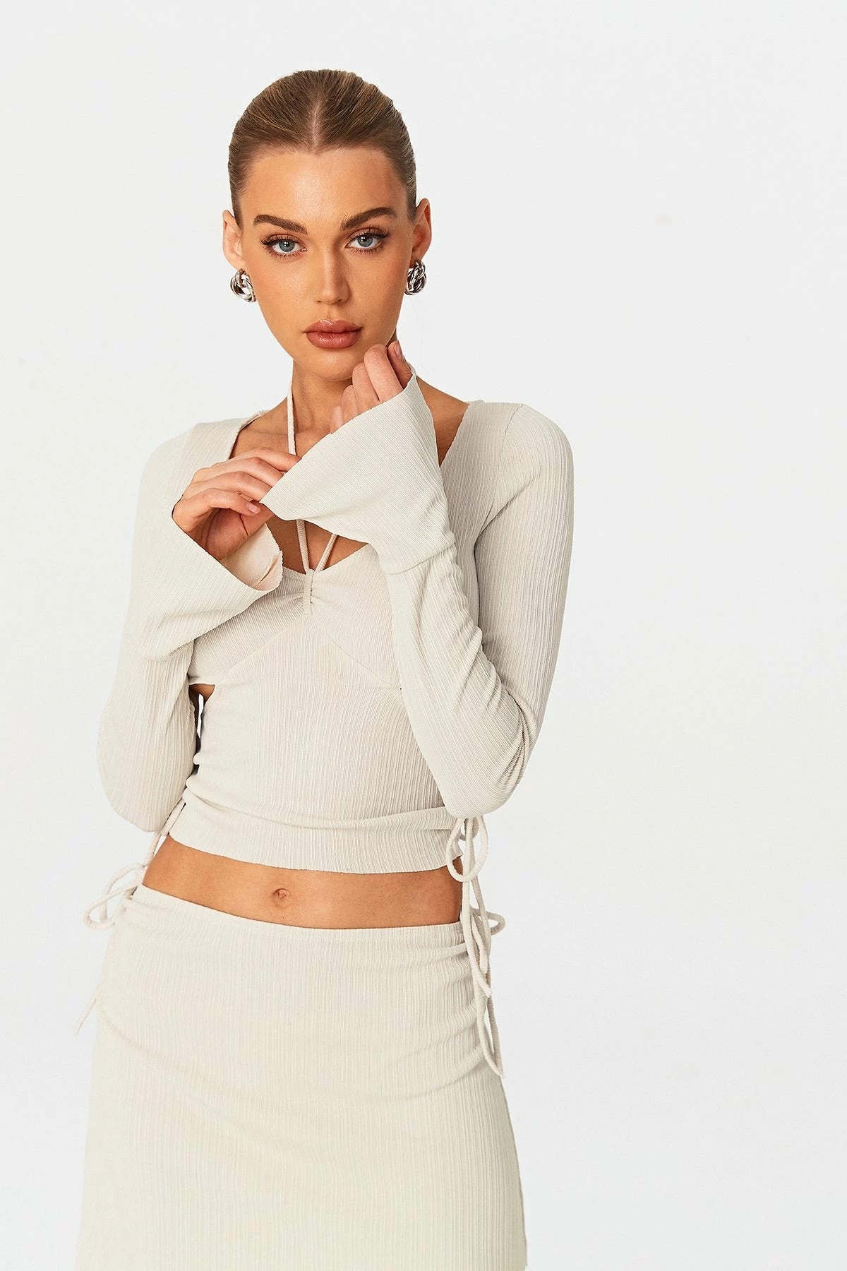 SOLADO Halter Neck Cut Out Drawstring Ruched Long Sleeve Top 2 SOLADO Halter Neck Cut Out Drawstring Ruched Long Sleeve Top - Image 2