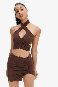 Solado Cut Out Cross Wrap Backless Crop Top & Split Hem Skirt Set
