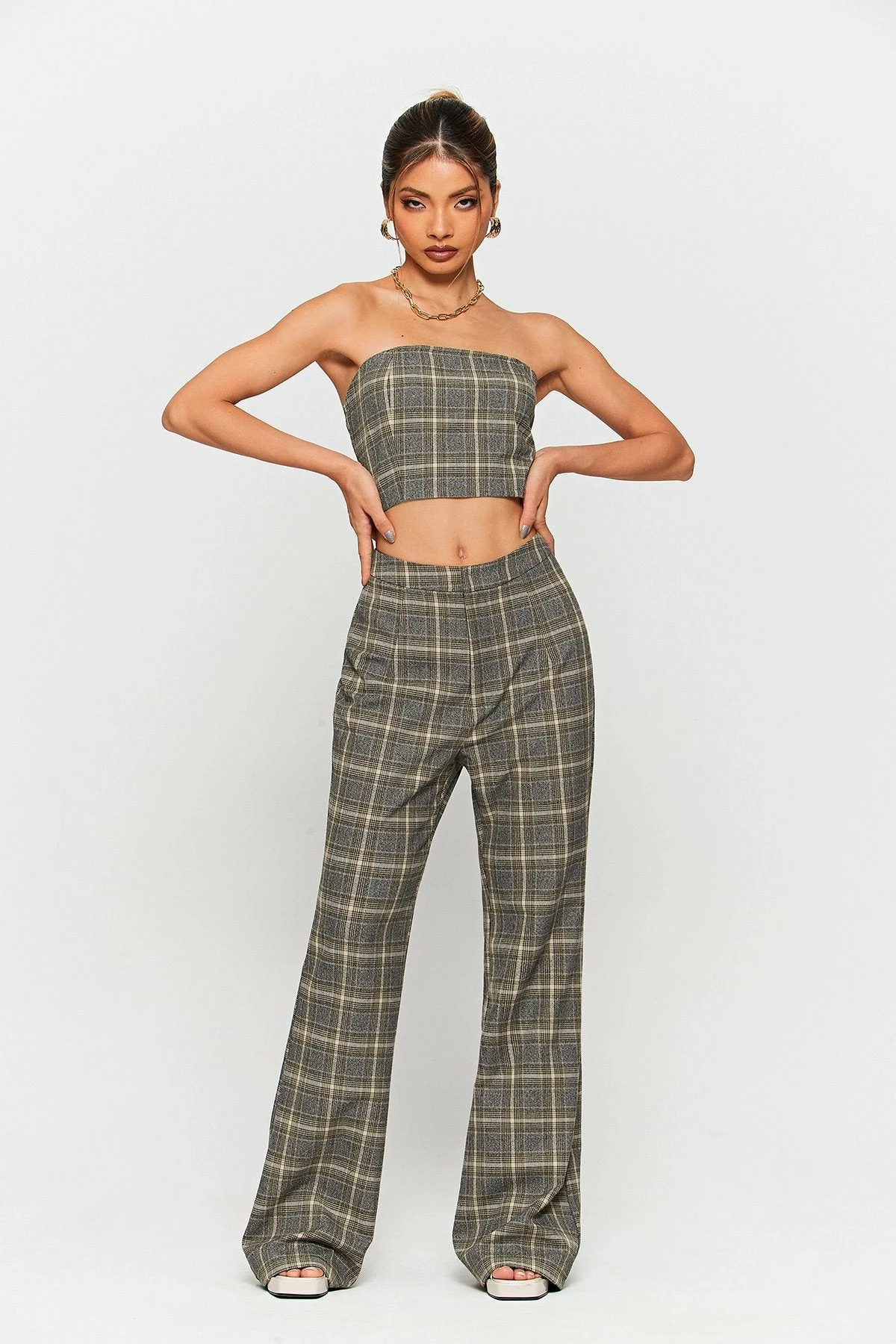 SOLADO Check Print Tube Top & High Waist Pants Set 3 SOLADO Check Print Tube Top & High Waist Pants Set - Image 3