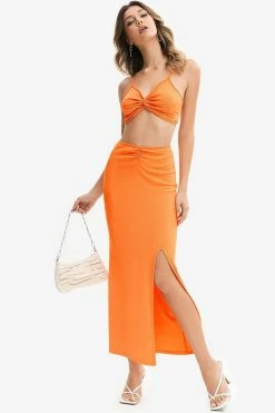 Solado Twist Front Cami Backless Crop Top & Split Hem Skirt Set