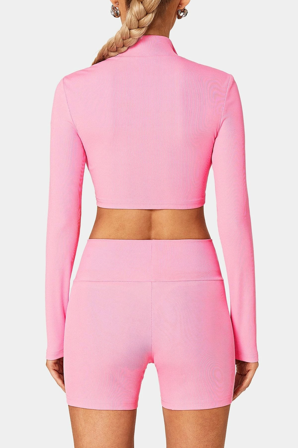 SOLADO Half Zipper Long Sleeve Top & Ribbed Shorts Set 7 SOLADO Half Zipper Long Sleeve Top & Ribbed Shorts Set - Image 7