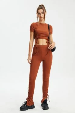 Solado Drawstring Ruched Top & Slit Hem Pants Set