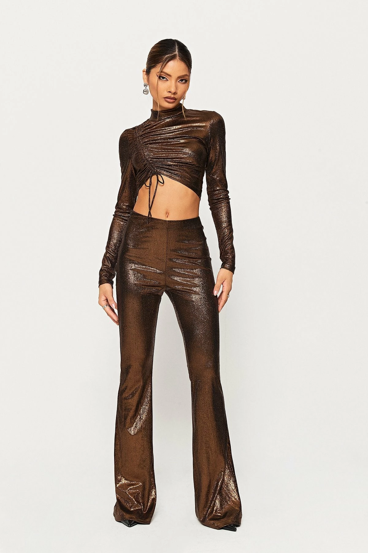 SOLADO Mock Neck Drawstring Ruched Sheen Long Sleeve Top 5 SOLADO Mock Neck Drawstring Ruched Sheen Long Sleeve Top - Image 5