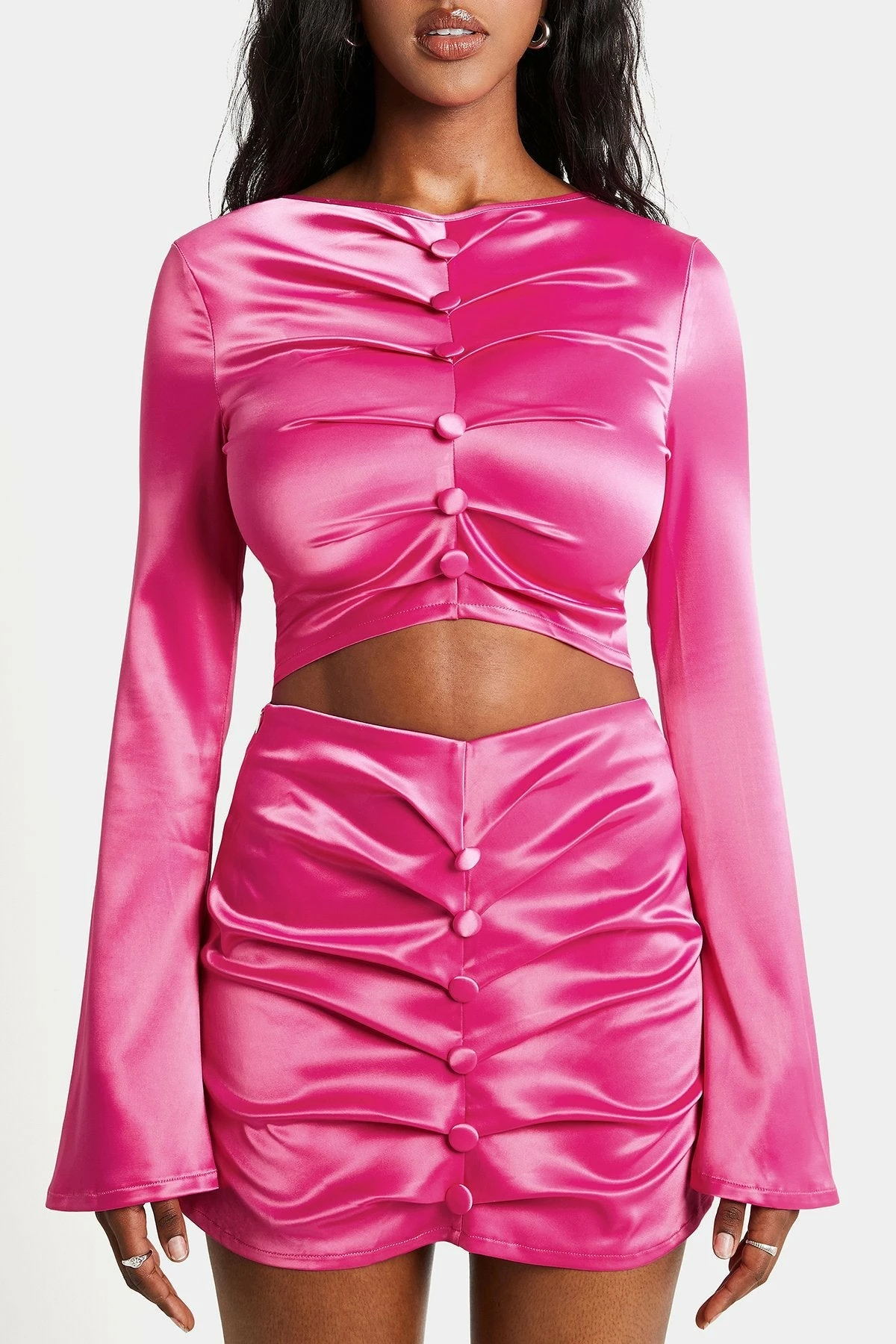 SOLADO Satin Button Decor Ruched Long Sleeve Top 6 SOLADO Satin Button Decor Ruched Long Sleeve Top - Image 6