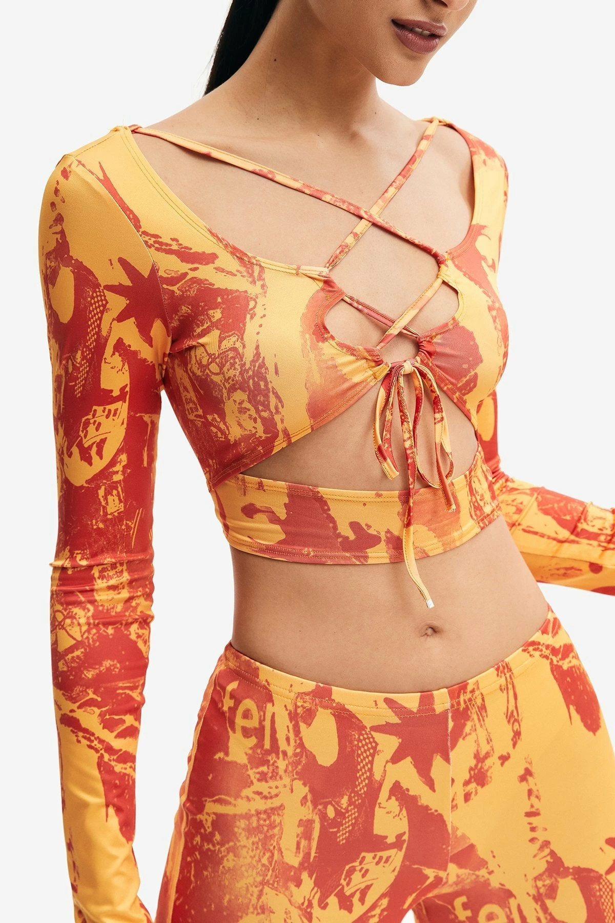 Solado Cut Out Tie Detail Crop Top & Abstract Print Pants Set 5 Solado Cut Out Tie Detail Crop Top & Abstract Print Pants Set - Image 5