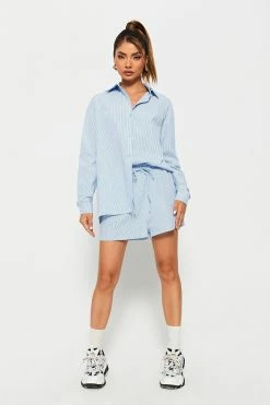 Solado Lapel Neck Long Sleeve Shirt & Stripe Print Shorts Set