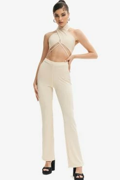 Solado Cross Wrap Backless Crop Top & Wide Leg Pants Set