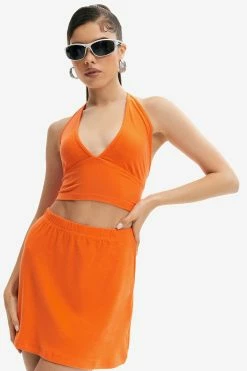 Solado Halter Neck Backless Crop Top & Solid Skirt Set