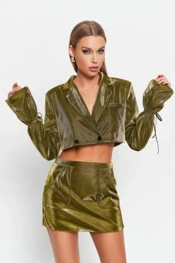 Alternative view of SOLADO Plunging Neck Tie Sleeve Sheen Crop Coat