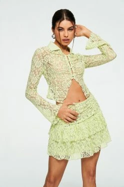 Solado Asymmetrical Hem Crop Top & Layered Lace Skirt Set