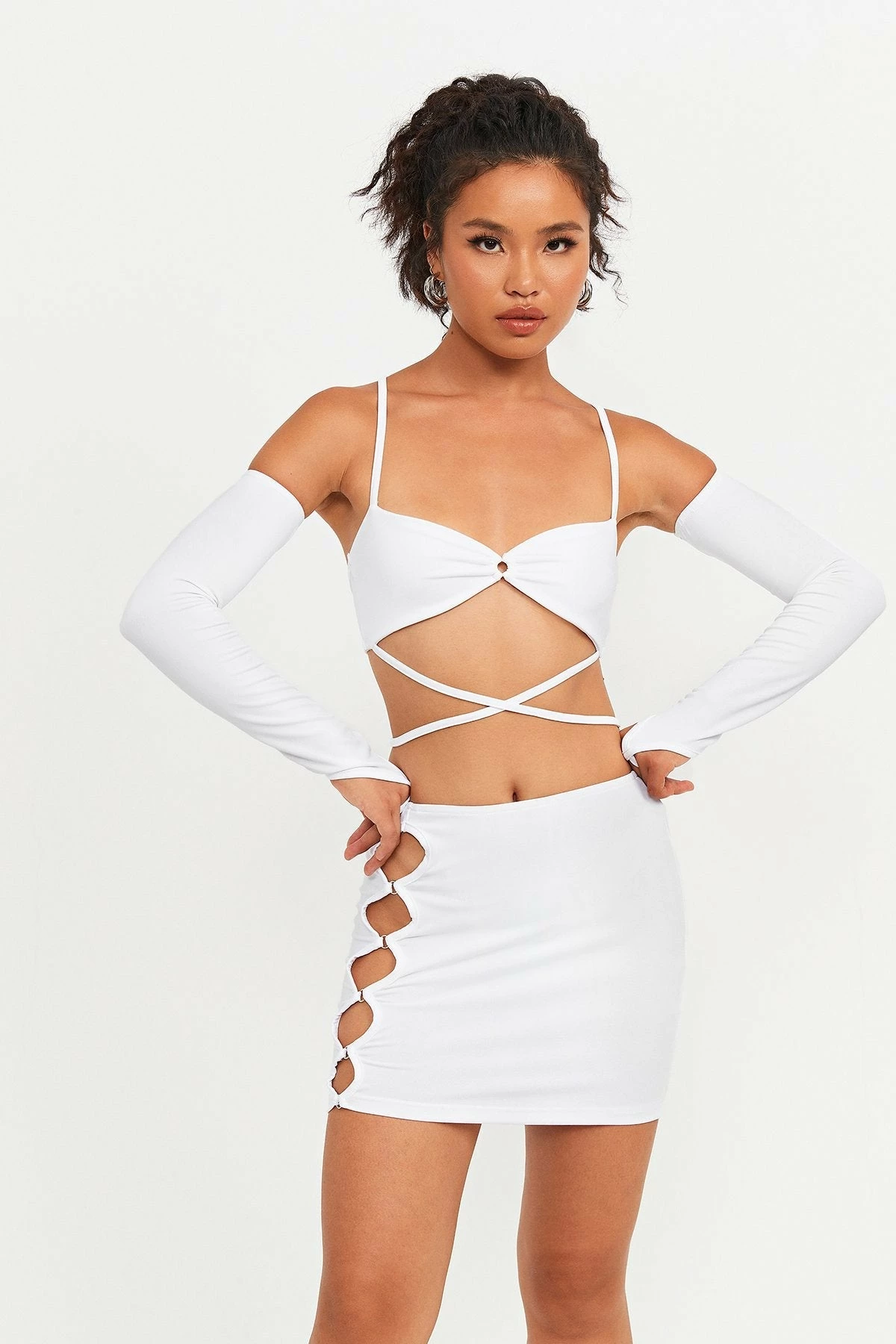 Solado Cross Tie Backless Crop Top & Cut Out Skirt Set With Oversleeve 2 Solado Cross Tie Backless Crop Top & Cut Out Skirt Set With Oversleeve - Image 2