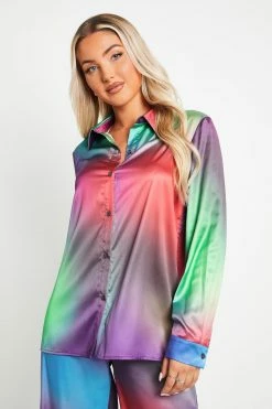 Alternative view of SOLADO Satin Gradient Lapel Neck Long Sleeve Blouse