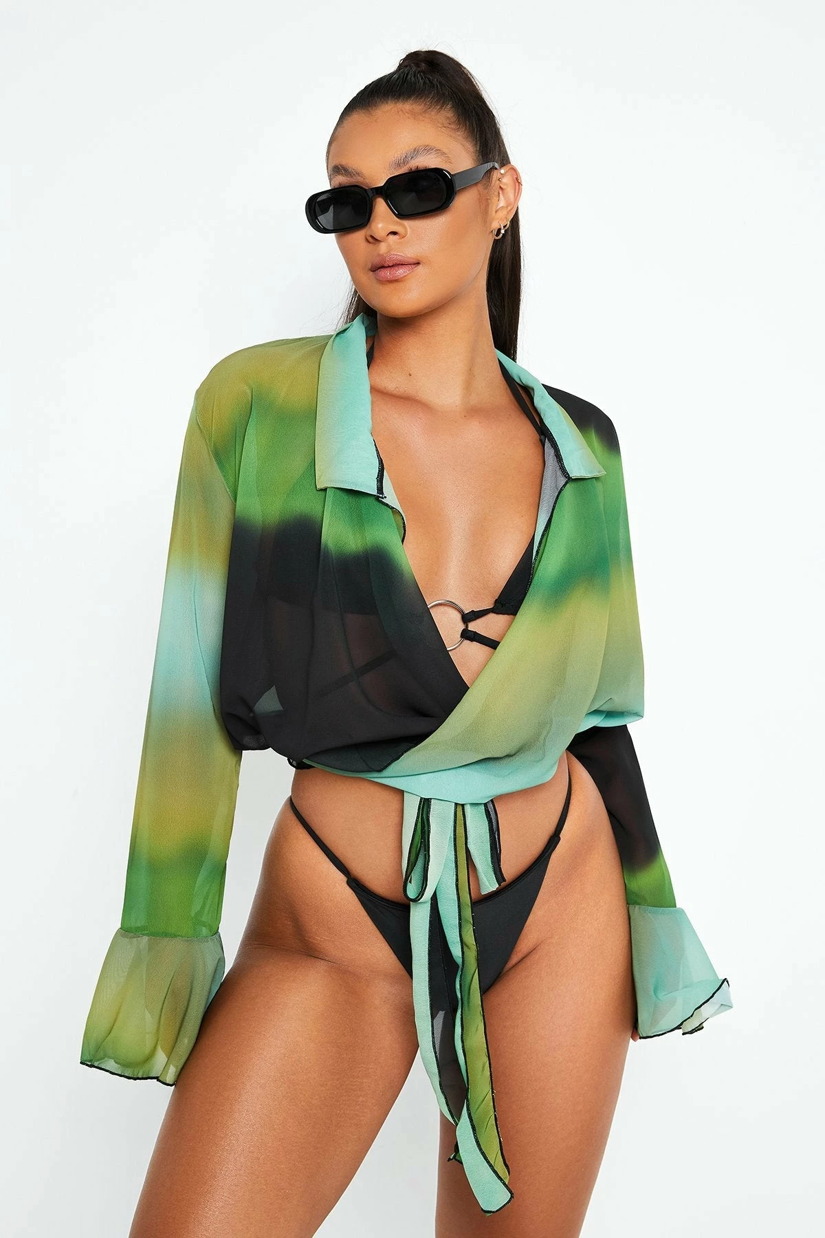 Solado 3pcs Halter Neck O-ring Detail Bikini Swimsuit With Blouse 3 Solado 3pcs Halter Neck O-ring Detail Bikini Swimsuit With Blouse - Image 3