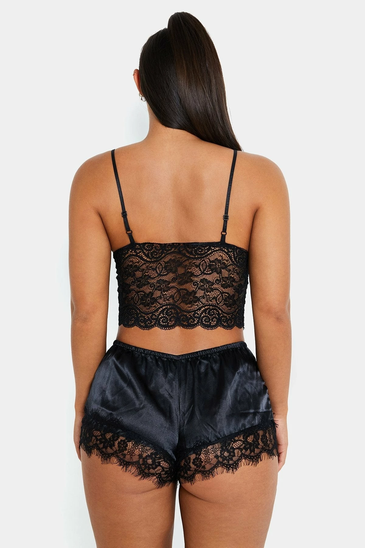 Solado Plunging Neck Lace Crop Top & Satin Shorts Set 3 Solado Plunging Neck Lace Crop Top & Satin Shorts Set - Image 3