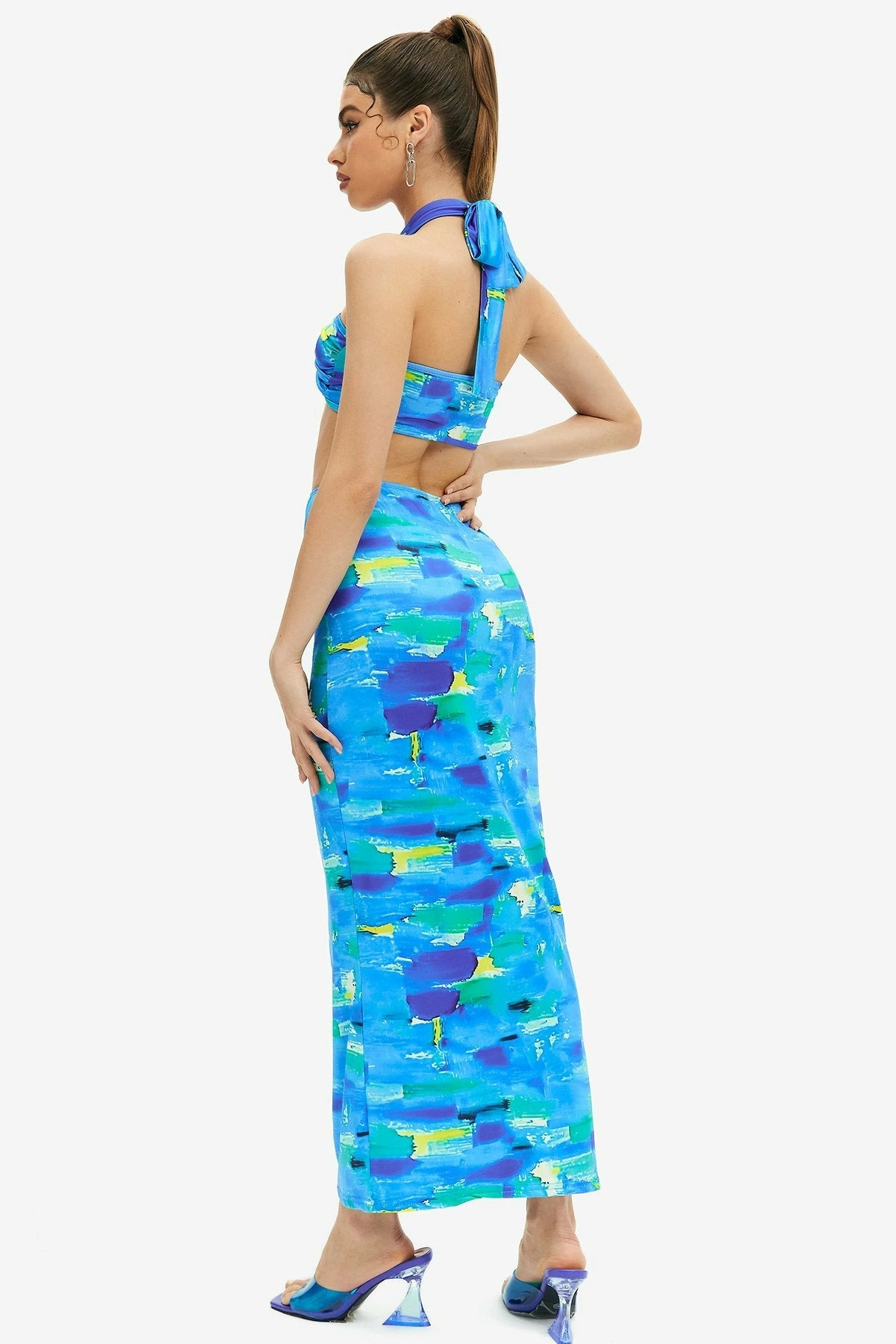 Solado Halter Neck Backless Corset Top & Abstract Print Skirt Set 2 Solado Halter Neck Backless Corset Top & Abstract Print Skirt Set - Image 2