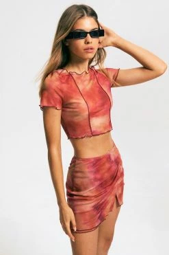 Alternative view of Solado Lettuce Trim Seam Detail Top & Tie Dye Mesh Skirt Set