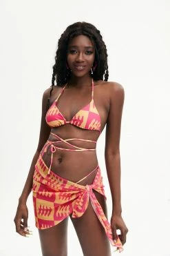 Solado 3pcs Cross Tie Backless Abstract Print Bikini Swimsuit