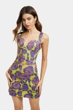 Solado Plunging Neck Backless Crop Top & Floral Print Skirt Set