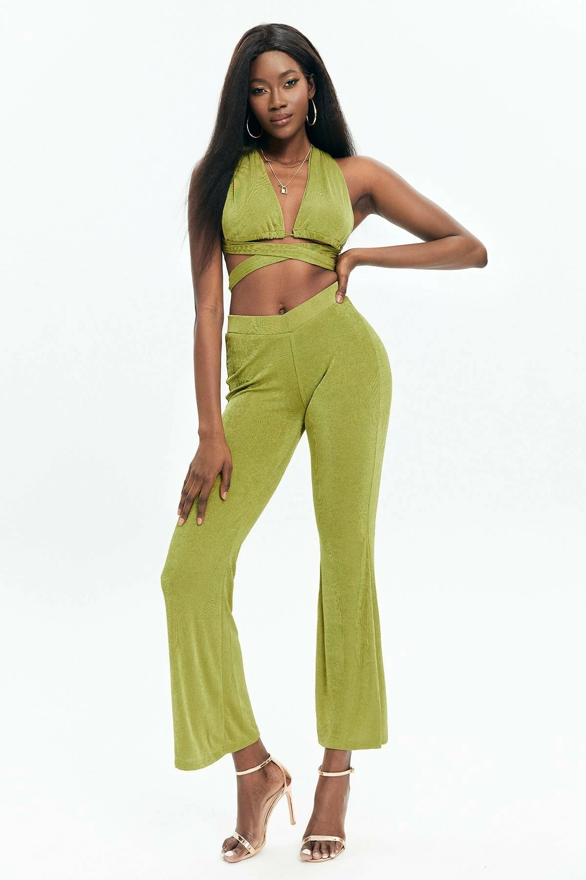 Solado Tie Back Corset Top & Solid Flared Pants Set 1 Solado Tie Back Corset Top & Solid Flared Pants Set
