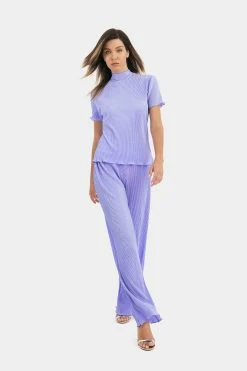 Solado Mock Neck Solid Top & Lettuce Trim Textured Pants Set