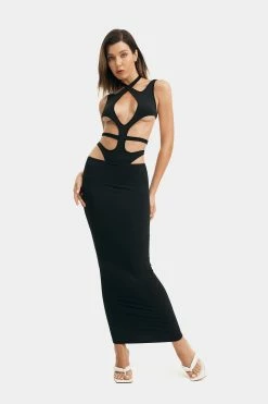 Solado Cut Out Backless Bodysuit & Low Waist Maxi Skirt Set