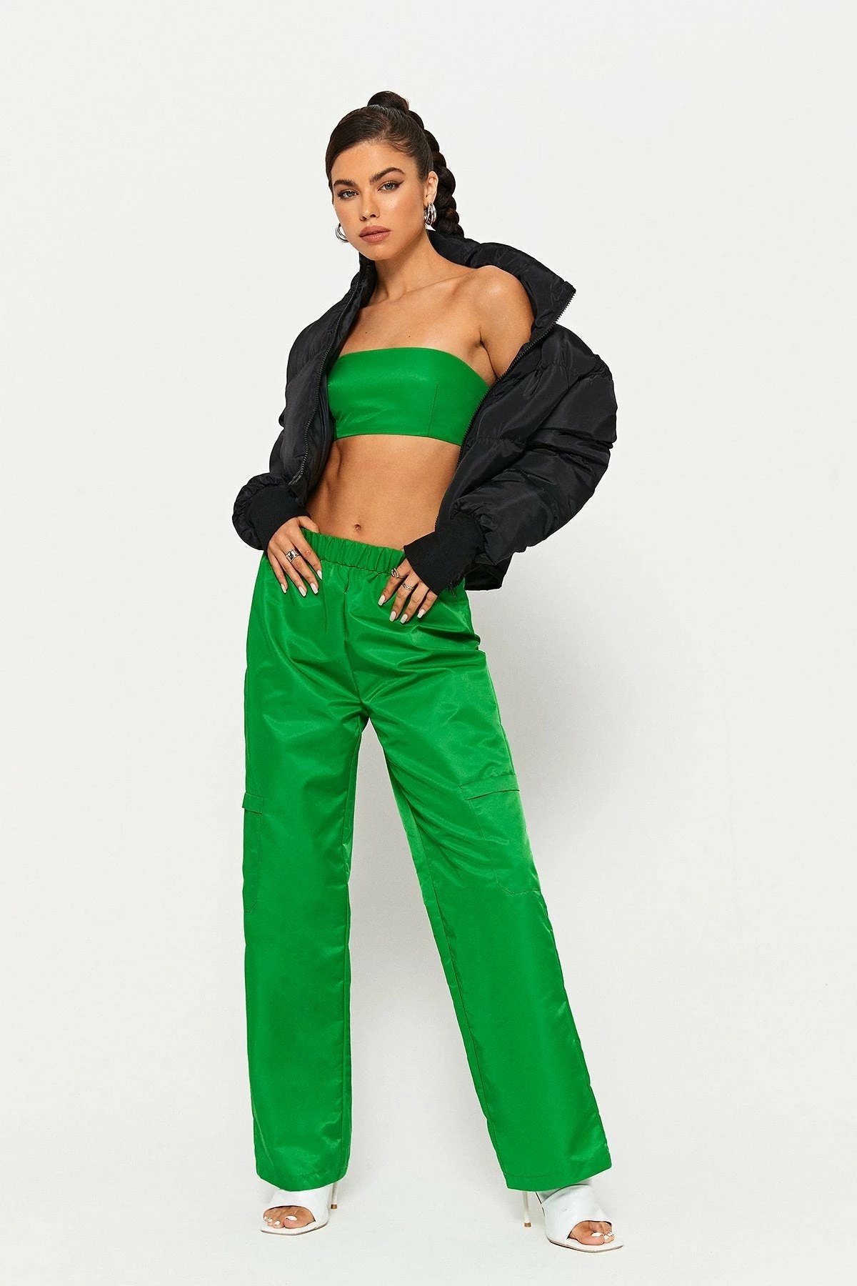 SOLADO Solid Tube Crop Top & Low Waist Cargo Pants Set 2 SOLADO Solid Tube Crop Top & Low Waist Cargo Pants Set - Image 2
