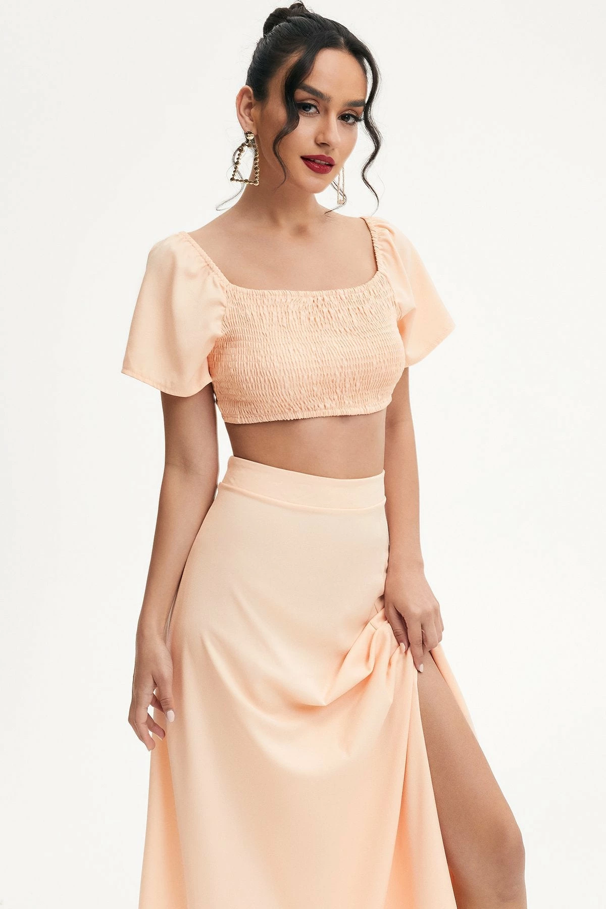 Solado Tie Detail Short Sleeve Crop Top & Split Hem Skirt Set 9 Solado Tie Detail Short Sleeve Crop Top & Split Hem Skirt Set - Image 9