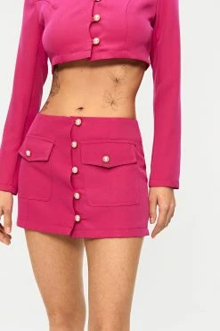 SOLADO Low Waist Button Front Pocket Patched Mini Skirt